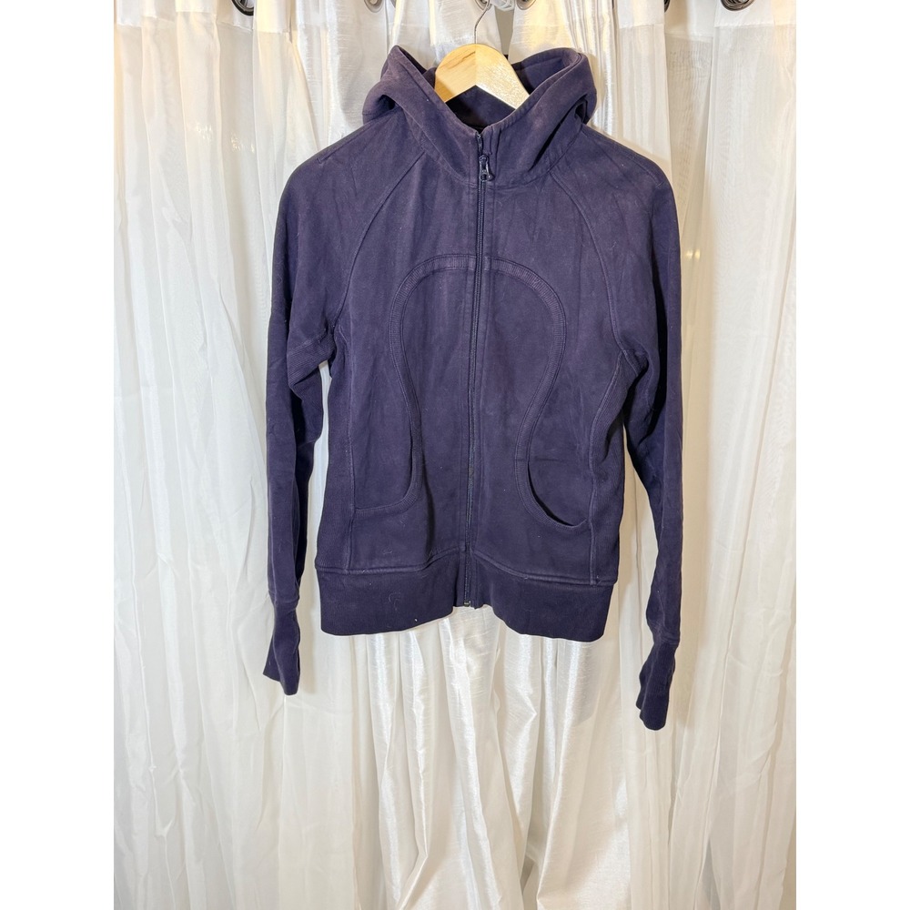 Lululemon Scuba Full Zip Hoodie Womens 8 Purple Embroidered Logo Thumbholes